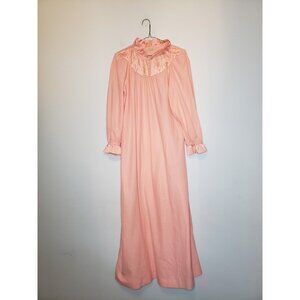 VTG Dara Jane Women S Long Nightgown Pink Long Sleeve High Ruffle Collar Fleece